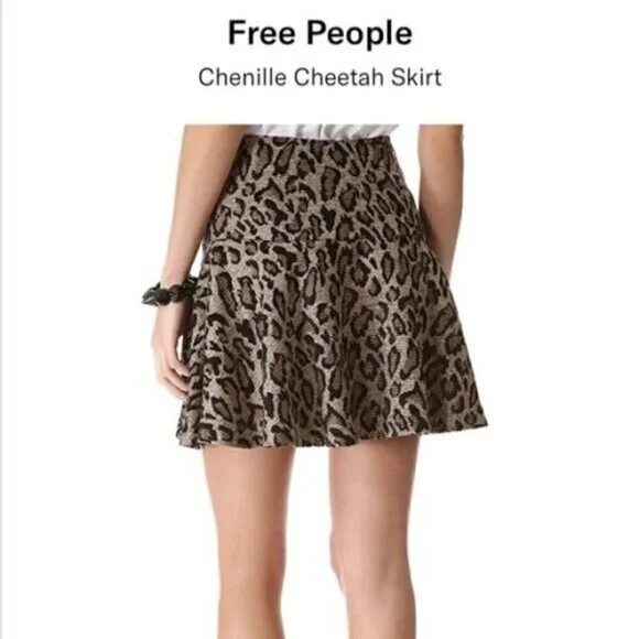 Free People Size 2 Black Gold Women's Chenille Cheetah Skirt NEW! - Picture 3 of 7